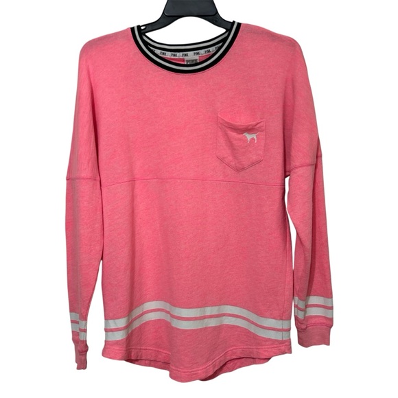 Victoria's Secret Sweaters - Victoria's Secret PINK Neon Hot Pink Varsity Crewneck Spirit Jersey Pullover